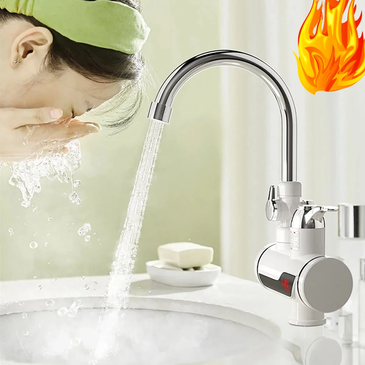 

Электрический смеситель мощностью 3000 Вт — мгновенный кран горячей/холодной воды с цифровым дисплеем, 360° ° Вращение для кухни/ванной комнаты