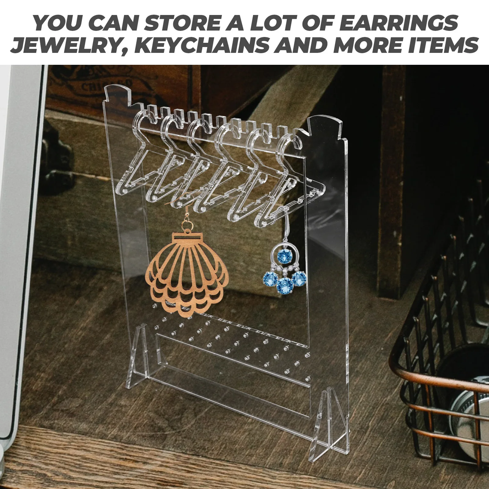 

Jewelry Necklace Holder Stand Hanging Rack Display Organizer Acrylic for Women Earrings