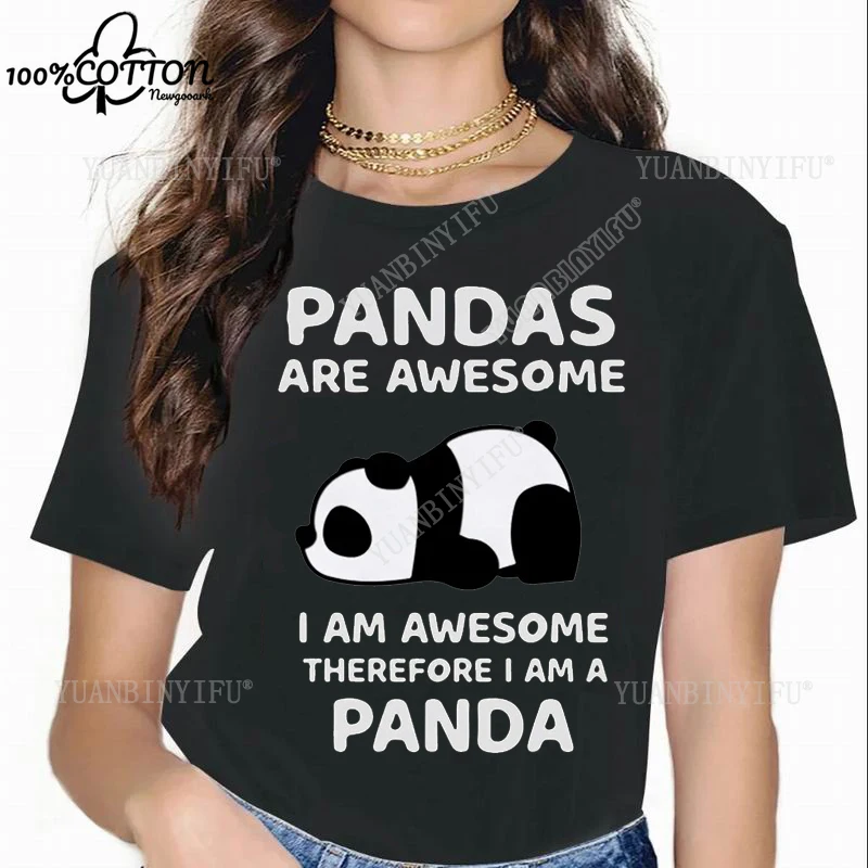 クラシックホットセールレディースかわいい服半袖コットンTシャツパンダ柄プリントレジャー快適クリエイティブ