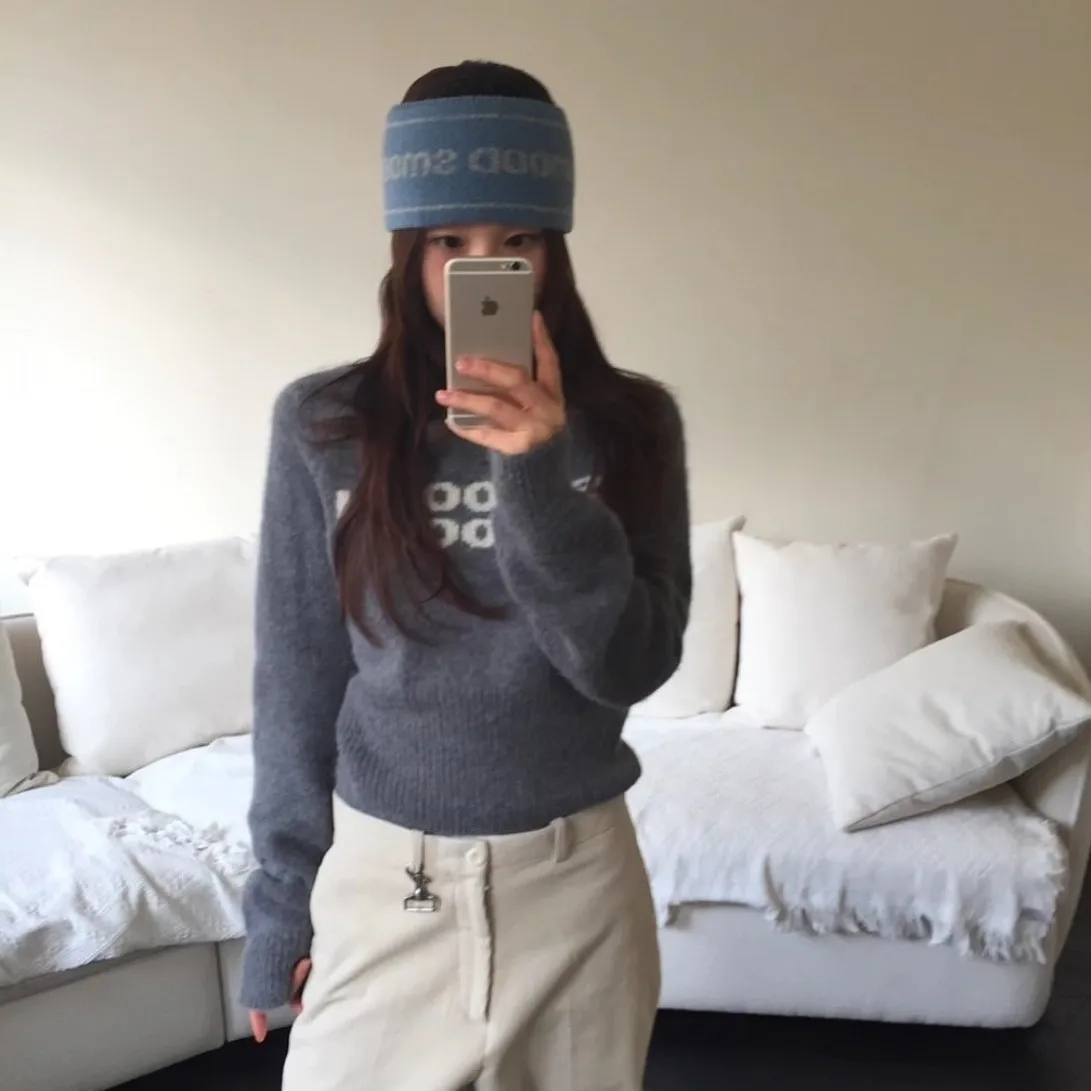 Smoothmood Autumn Winter Short Knitted Hairband High Collar Sweater Versatile Floral Patterned Long Sleeve Women's Fashion Set