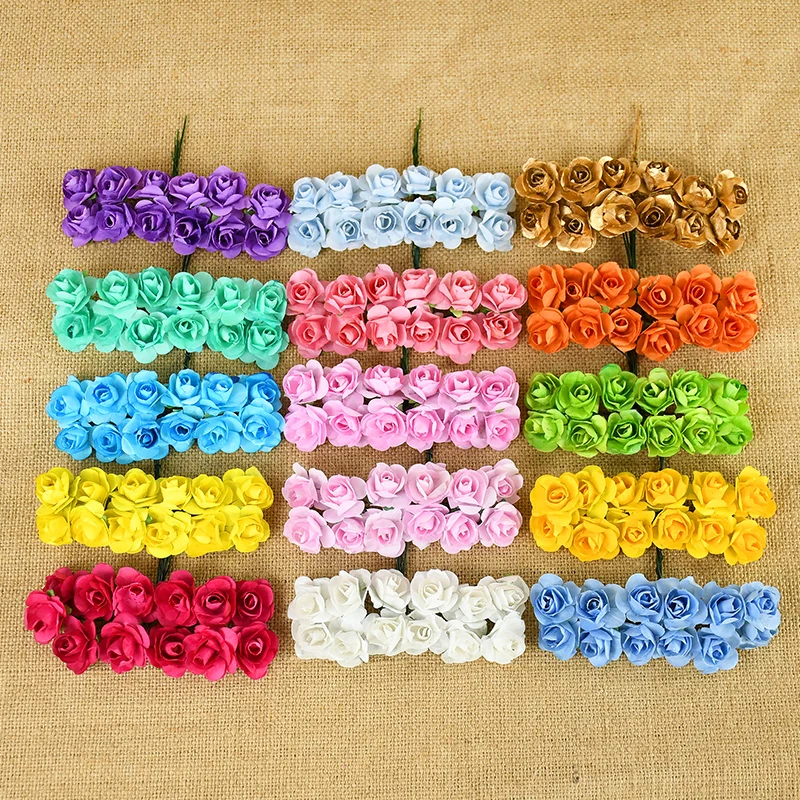 144/288Pcs 2cm Mini Paper Rose Artificial Flower Heads Bouquet For Wedding Artificial Rose Flowers DIY Scrapbooking Supplies