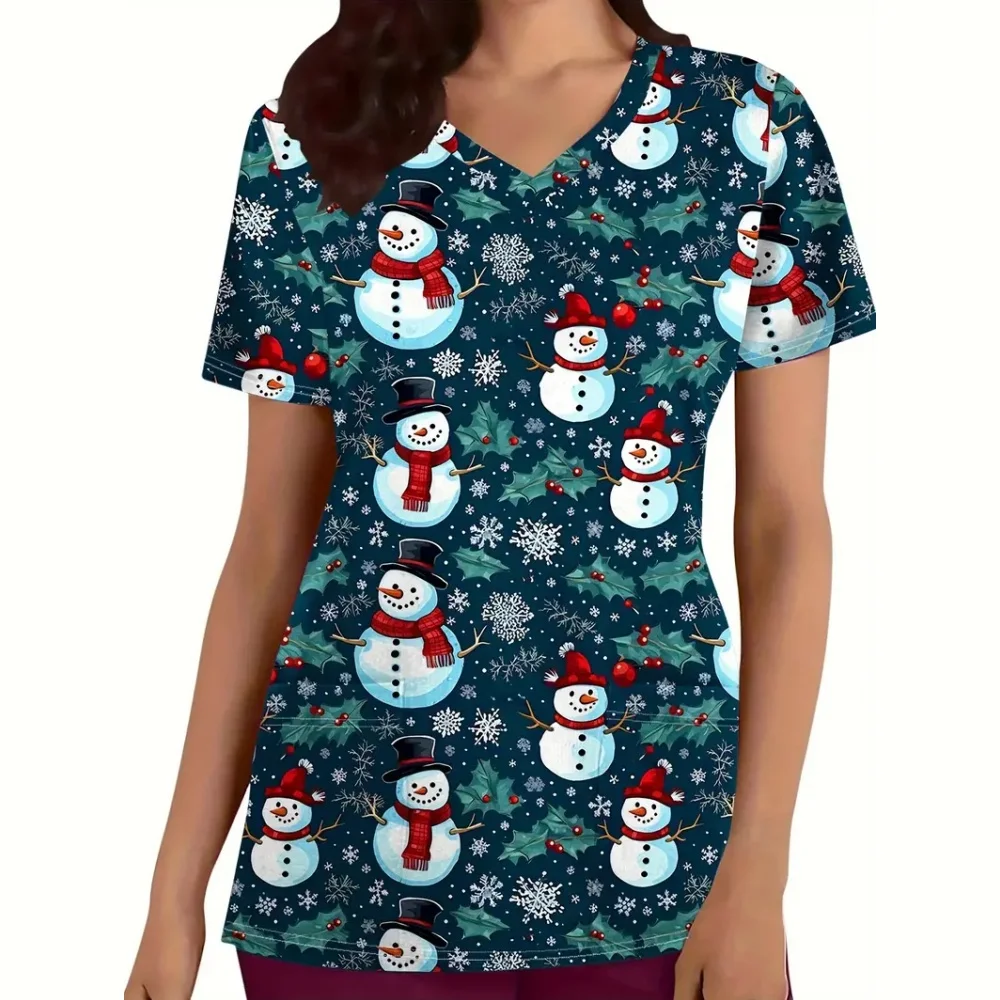 Novos uniformes cirúrgicos de natal mulher veterinária uniforme médico dental microstretch com decote em v manga curta topos uniformes médicos femininos