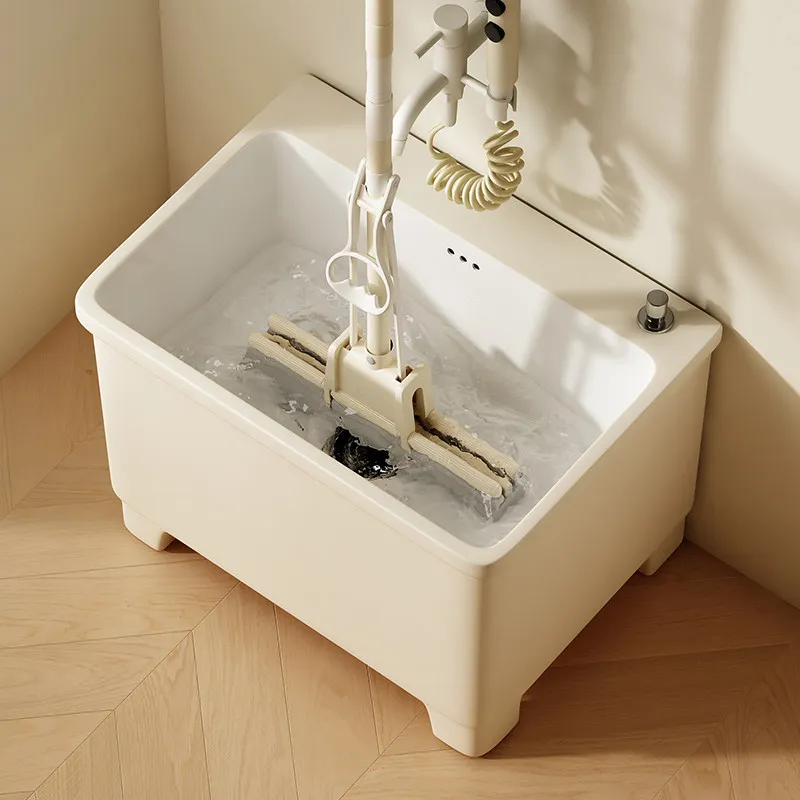 Household cream wind high foot wash mop pool ceramic balcony bathroom four foot mop pool