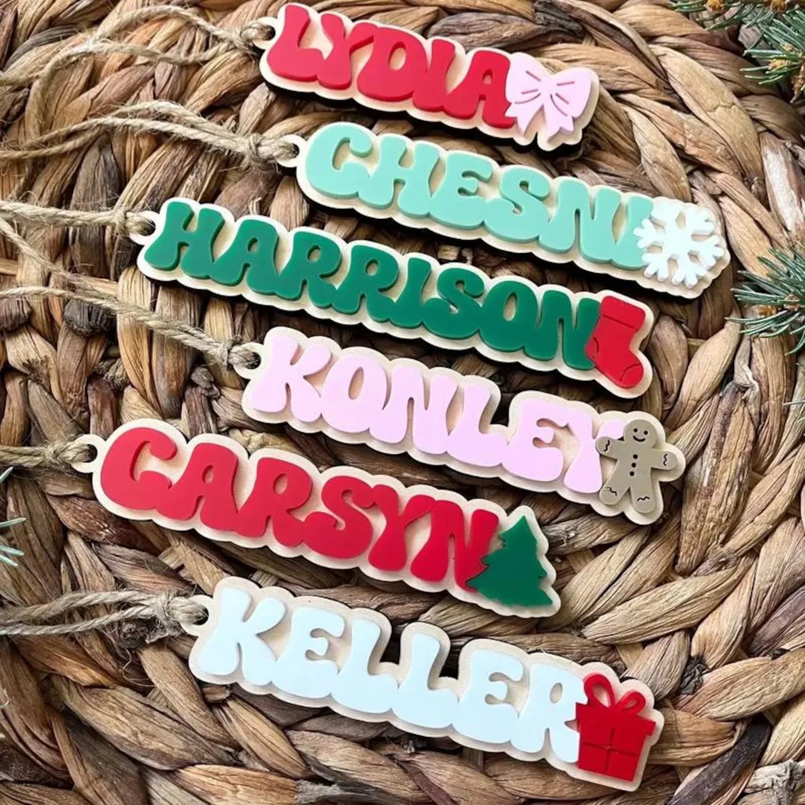 

Christmas Custom Acrylic Name Text Pendant Tag Lanyard Keychain Personalized Cute Bag Charm Tree Socks Decoration Key Ring Gift