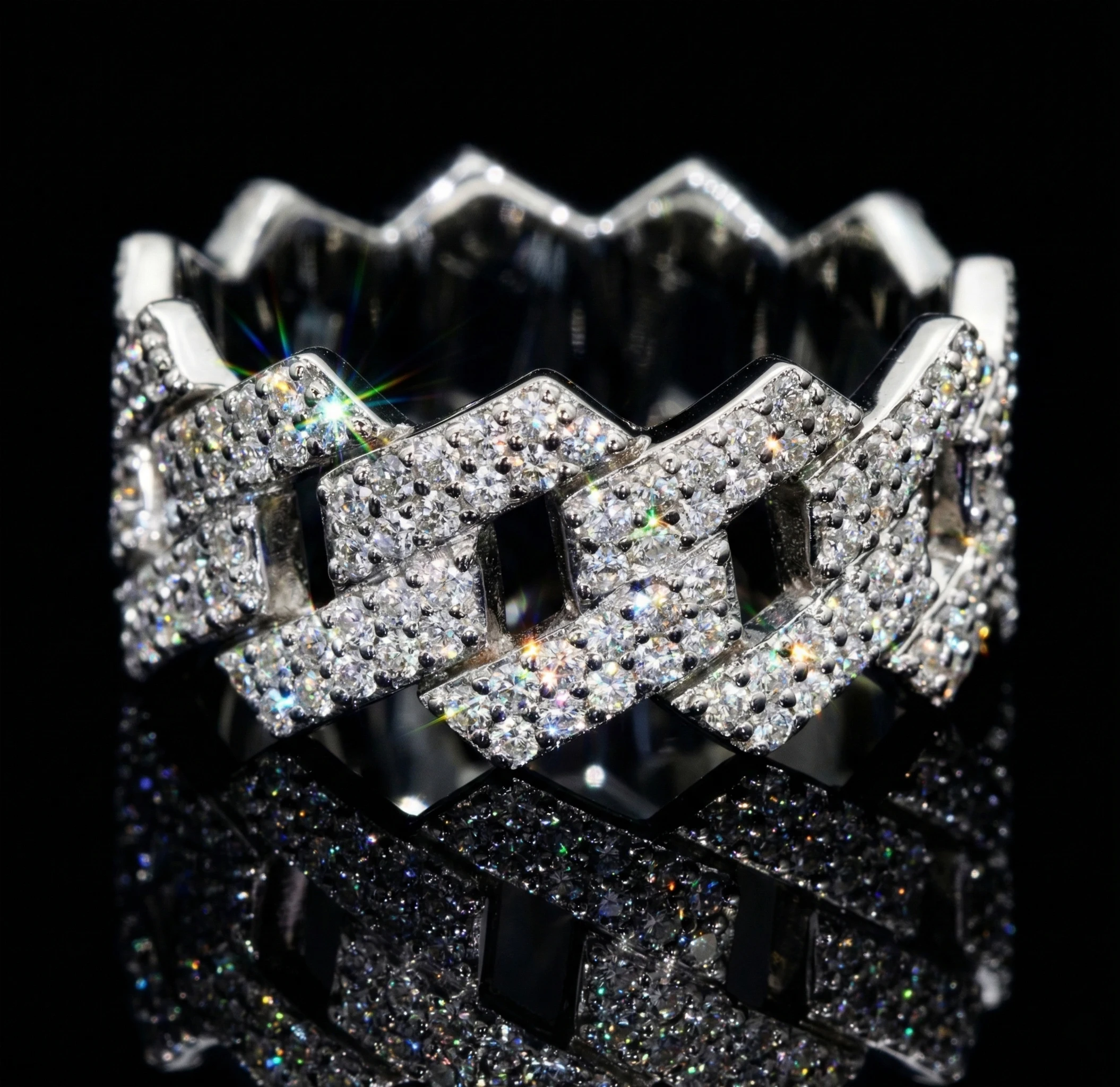 

Мужское кольцо Iced Out Cuban Link с муассанитом, блестящее хип-хоп украшение в стиле Halo, подарок на день рождения или годовщину для него