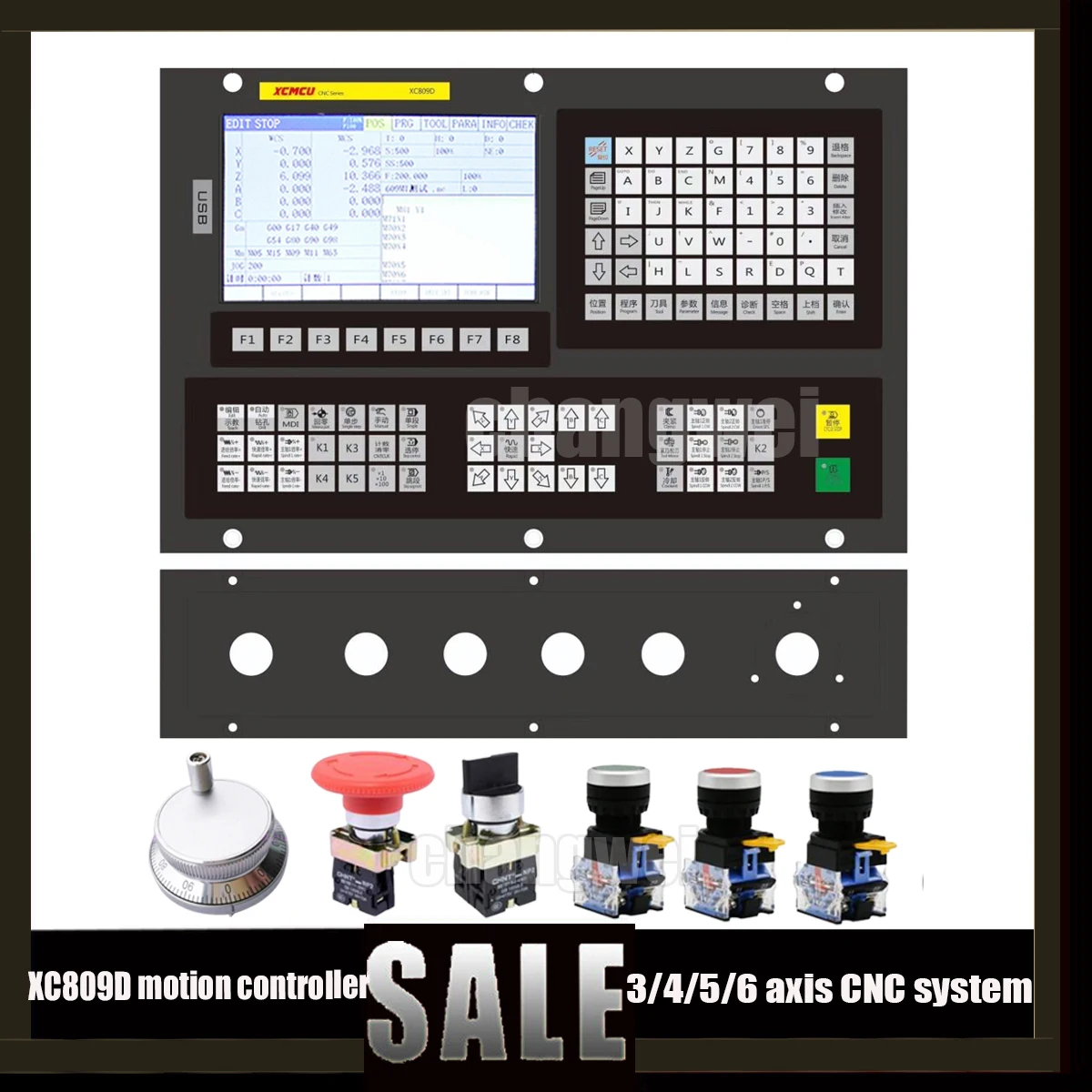 New Kit Cnc Controller Xc809d 3/4/5/6 Axis Usb System 24v Support Fanuc G-code Offline Milling Boring Tapping Drilling Feed