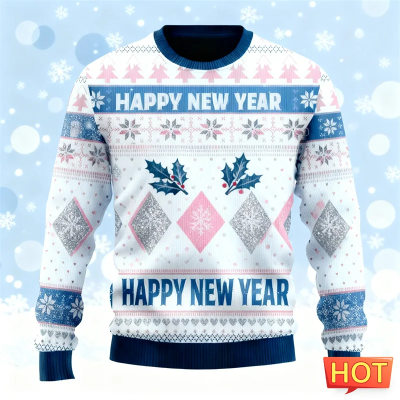 الموضة العصرية عيد الميلاد سترة قبيحة للرجال ملابس عطلة بسيطة ثلاثية الأبعاد مطبوعة س الرقبة بلوزات فضفاضة تنفس عيد الميلاد البلوفرات