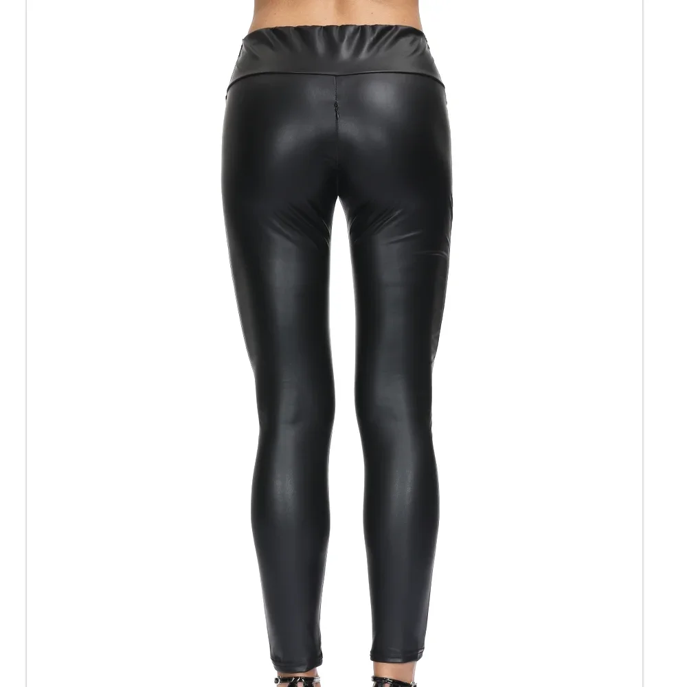 Dames Nieuwe Hoge Taille Pu Leren Broek Leggings Dames Shinny Potlood Broek Elastische Rits Open Kruis Broek Dameskleding