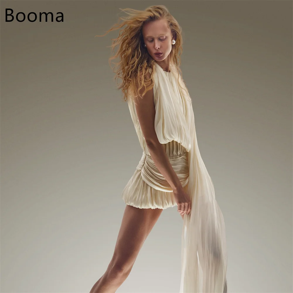 

Booma A-Line Mini Shiny O-Neck Elegant Wedding Dresses Pleat Sleeveless Simple Brides Gown Custom Made 2025