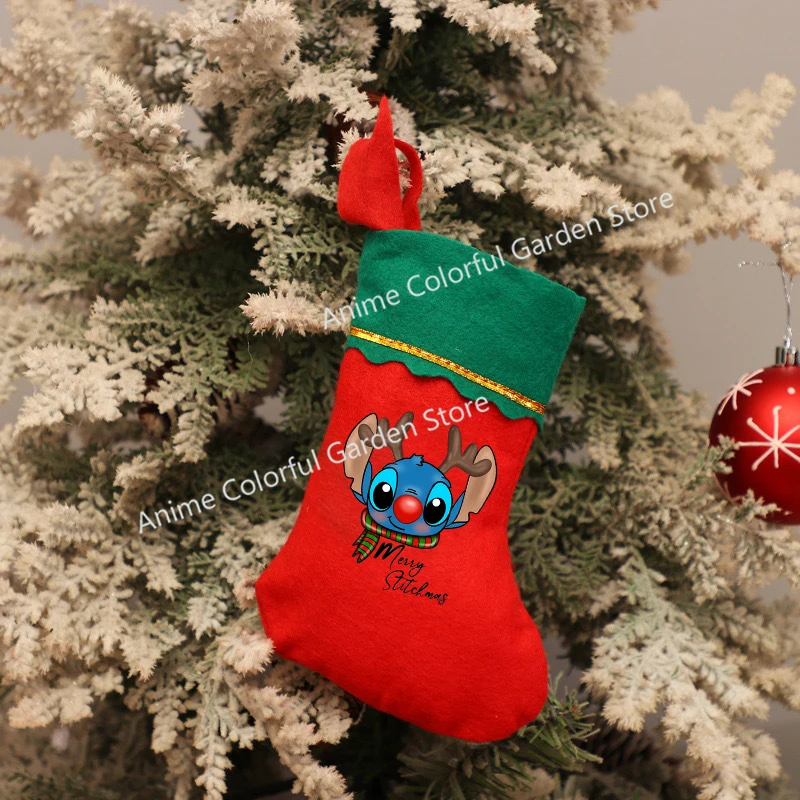 Disney Stitch Christmas Stockings Cartoon Cute Xmas Tree Decor New Year Home Decorations Hanging Ornament Children Gifts Bags