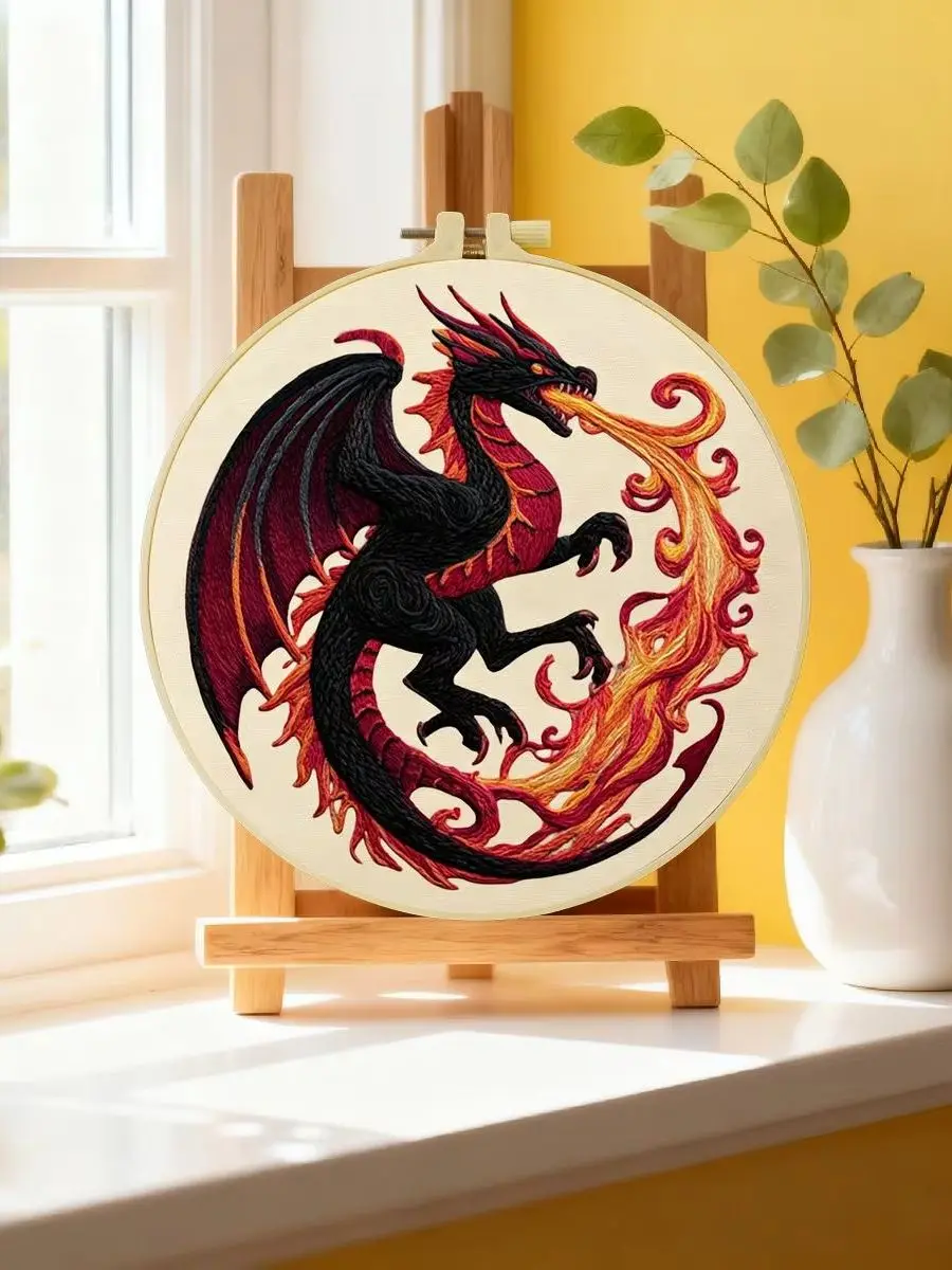 1 Stück 20X20CM/15X15CM 7,87/6,3 Zoll Feuerdrachen-Stickerei-Starter-Kit DIY-Kit DIY-Stickerei-Set Handarbeiten Nadelkunst – Detail 6