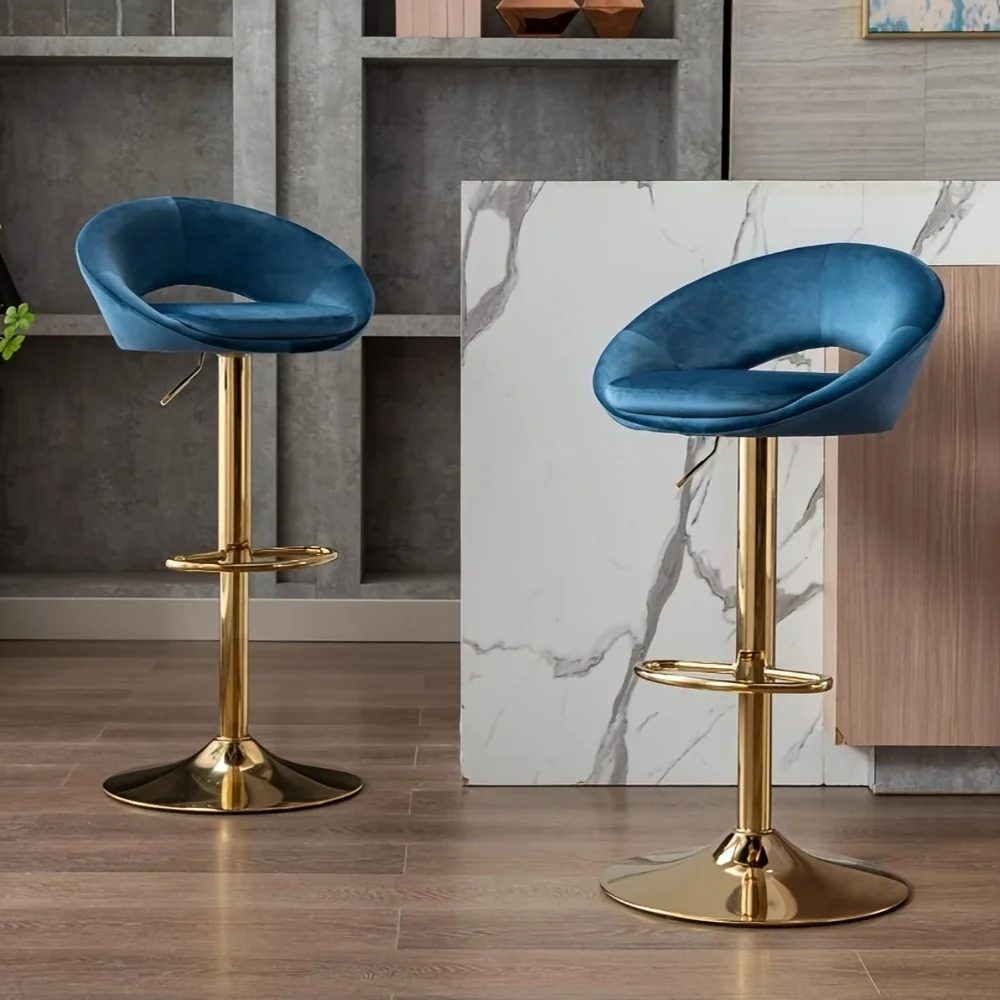 

2 элегантных барных стула из бархата с низкой спинкой, современные регулируемые барные стулья, удобные стулья для кухонного острова