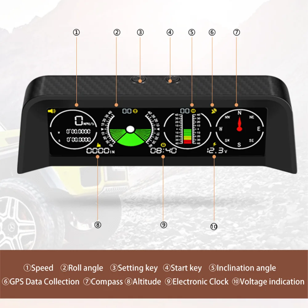 X90 Digital GPS Speedometer HUD Head Up Display MPH KM/H Inclinometer Protractor Compass Latitude Longitude Altitude Meter 12V