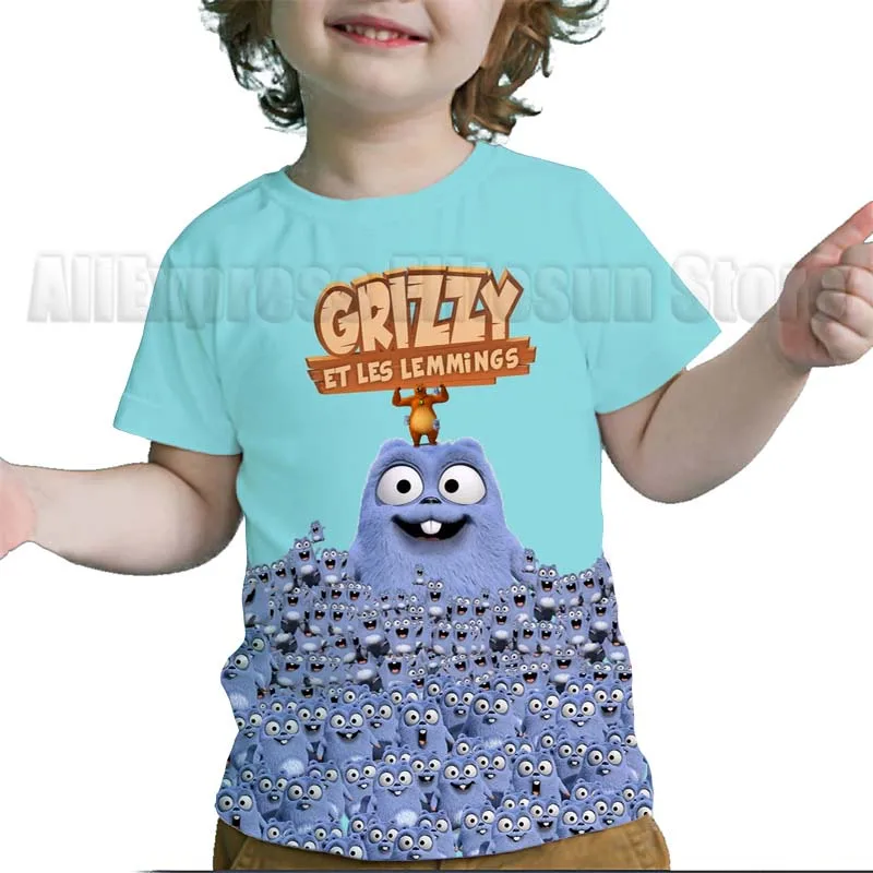 Camisetas con estampado 3D de Grizzy and the Lemmings para niños, camisetas de dibujos animados para niños pequeños, camisetas de Anime para niños y