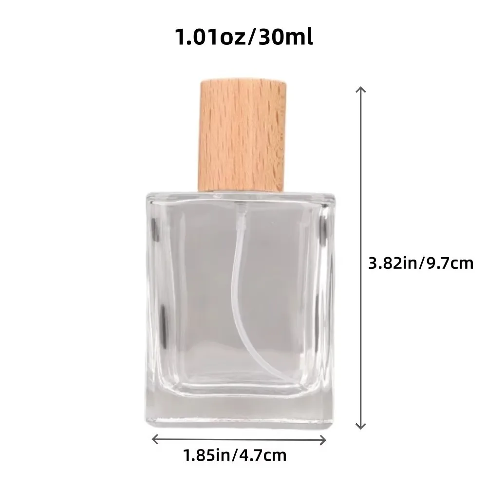 New 30ml Glass Perfume Bottle Square Shape Wood Cap Spray Bottle Clear Glass Cosmetic Container - view 6