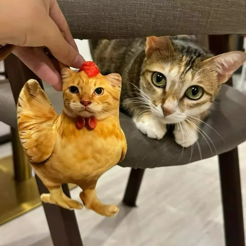 Funny Cat Head Rooster Plush Keychain 3D Realistic Printed Stuffed Animal Soft PP Cotton Filling Novelty Bag Charm Metal Chain