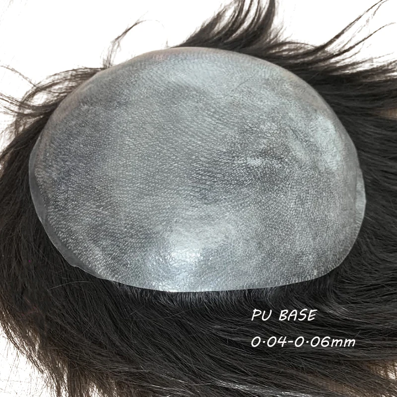 Pelle sottile Pu 0.04-0.06mm uomo parrucchino V-loop parrucca maschile attaccatura dei capelli naturale vera protesi capillare di ricambio per