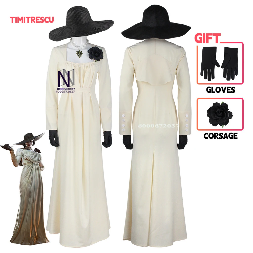 

Resident Evil 8 Village Lady Alcina Dimitrescu Cosplay Dress - Square Collar Elegant Outfit for Autumn & Winter