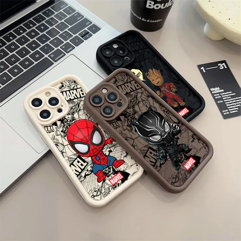 Marvel Spiderman Black Panther Groot TPU Case For iPhone 16 15 11 13 14 12 Pro Max 15 Plus Mini Coque 16Pro Silicone Phone Cover