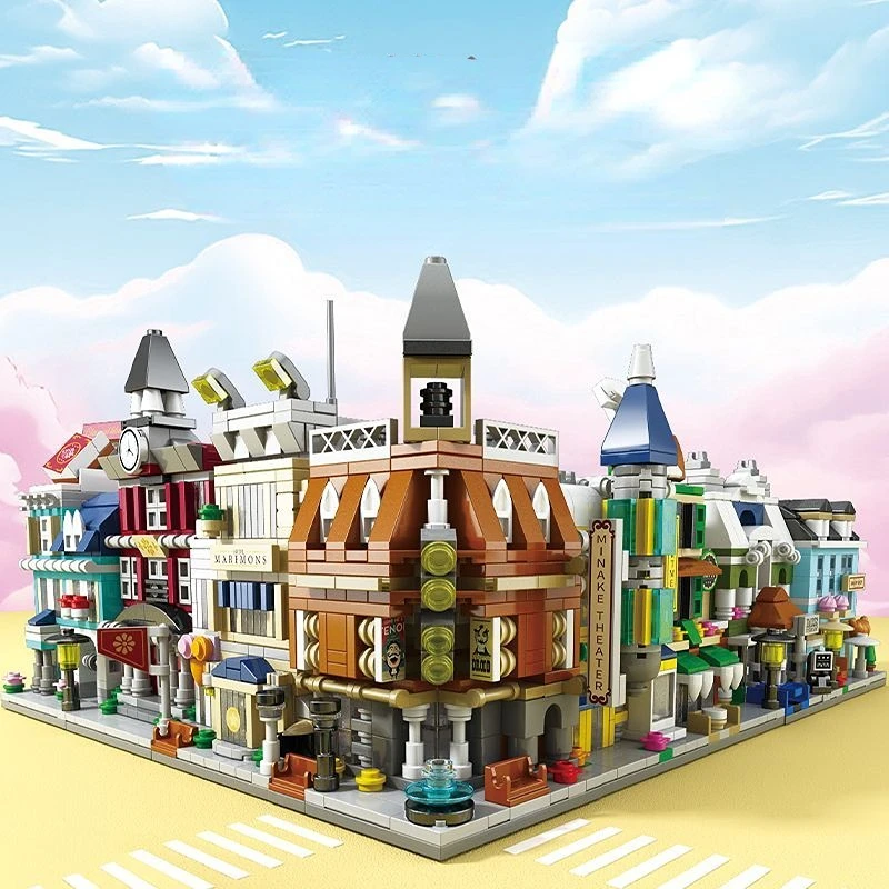 Lele Brothers European style city commercial street decoration model, building block assembly toy, children's Christmas gift