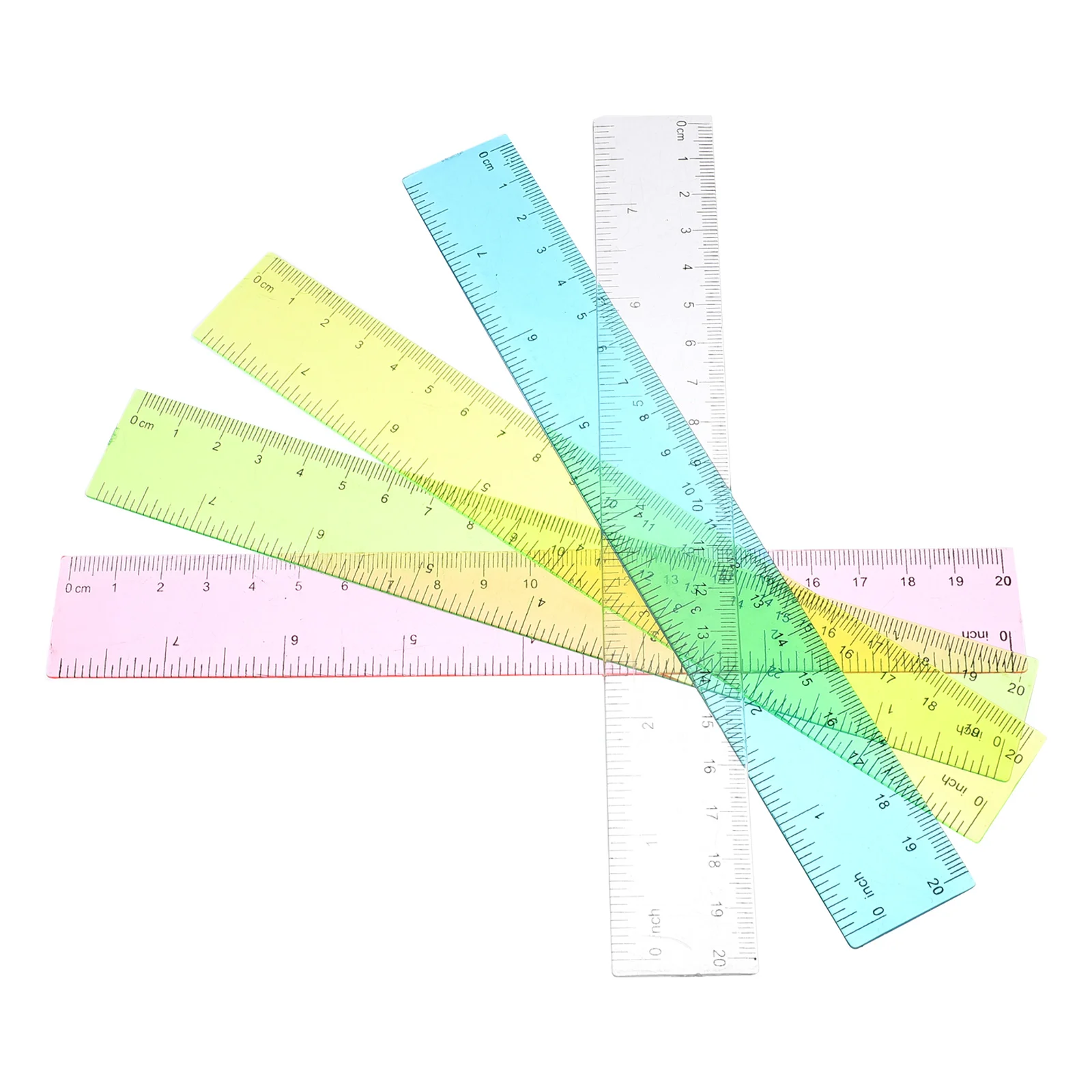 

5 Colorful Plastic Rulers 20cm Straight Scale for Students Office Supplies Measuring Tool Geometry Set