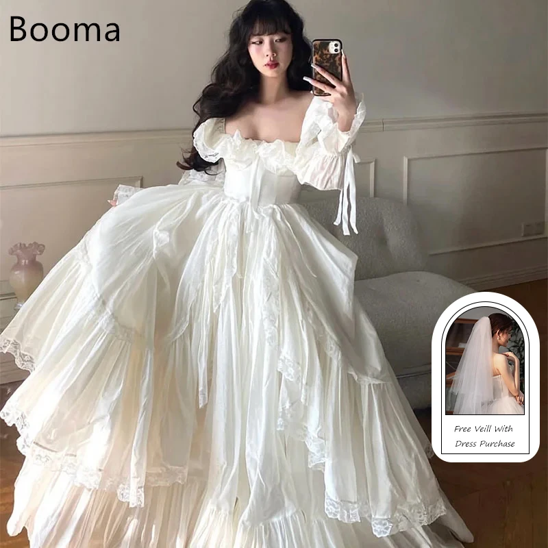 Booma Simple A-Line Wedding Dresses Lace Floor-Length Full Sleeve Bow Brides Gown Custom Made 2025