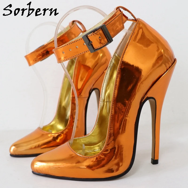 

Sorbern Metallic Orange Women Pump Shoes 14Cm High Heel Stilettos Female Night Party Footwear OL Heels Custom Color