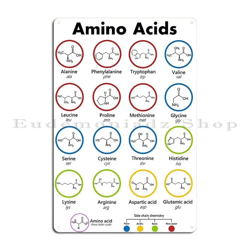 Essential Amino Acids Metal Plaque Designing Iron Club Decoration Wall Cave Tin Sign Poster