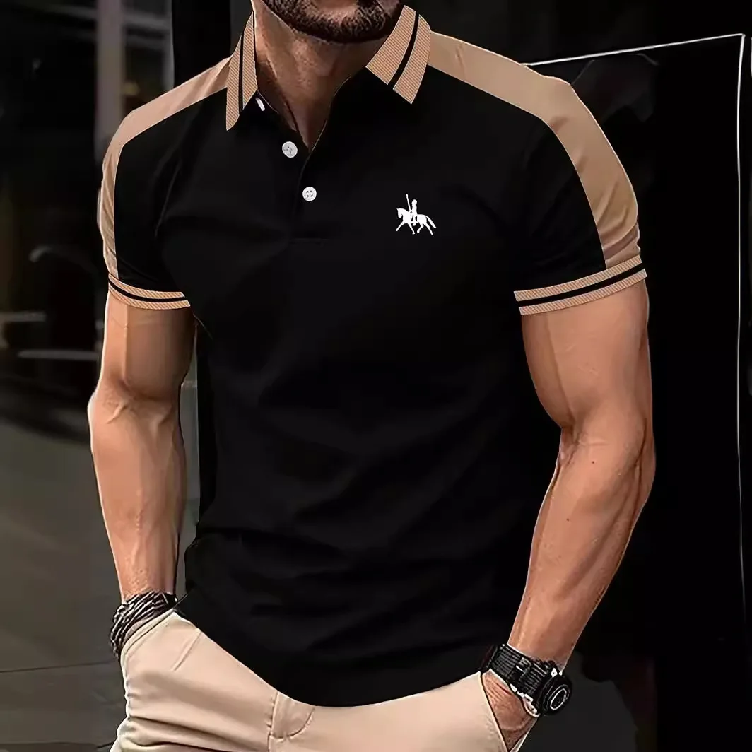 Letni nowy trend w modzie męskiej T-shirt z nadrukiem z klapami Codzienny Casual Męska sportowa koszulka polo z krótkim rękawem Top Hombre Manga