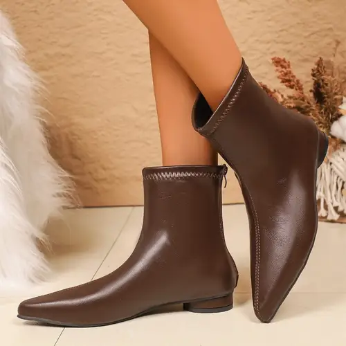 2025 New Women's Short Boots Fashion Pointed Toe Ankle Boots Women Zippers Flat Shoes High Quality Leather Ladies Chelsea Boots - Image 4
