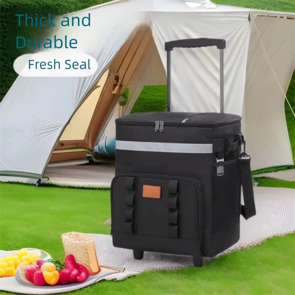 Rolling Insulated Cooler Bag Large Capacity Double Layers Picnic Trolley Box Thickened Leak Proof Tie Rod Picnic Bag Ice Bag