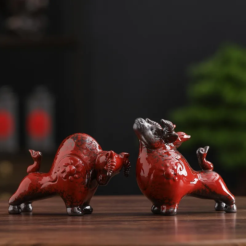 Fortune Bovine Ceramic Sculpture Living Room Prosperity Emblem Office Decor Accent Piece Creative Animal Figurine Unique Present