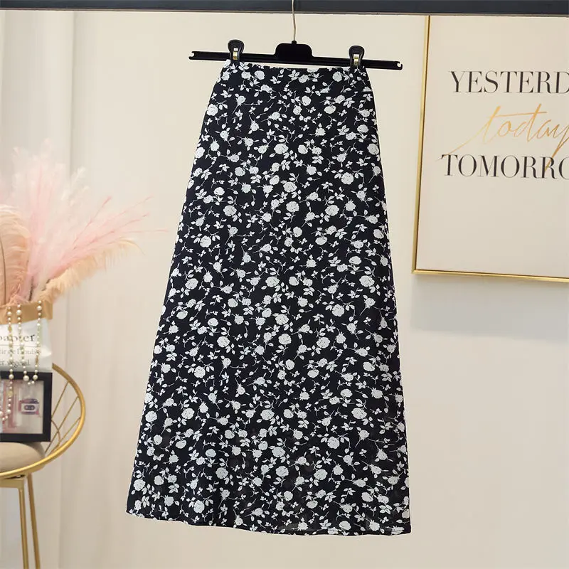 Spódnice damskie Kwiatowa spódnica damska z wysokim stanem Szyfonowa spódnica midi Stylowa odzież Trend 2025 Streetwear Jakość Sprzedaż Koreańska moda V