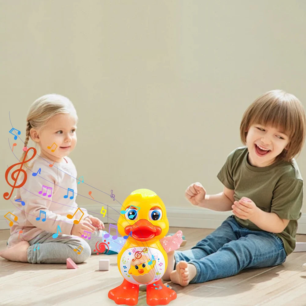 Anatra danzante elettrica con musica e luci Giocattolo educativo precoce Anatra musicale per bambini Giocattolo Danzante Camminare Anatra gialla Regalo per bambini