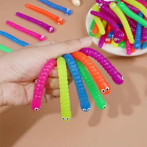 12pcs Colorful Soft Haired Caterpillar Toy Elastic Rope TPR Rope Children's Birthday Party Gift Pinata Filler Stress Relieving