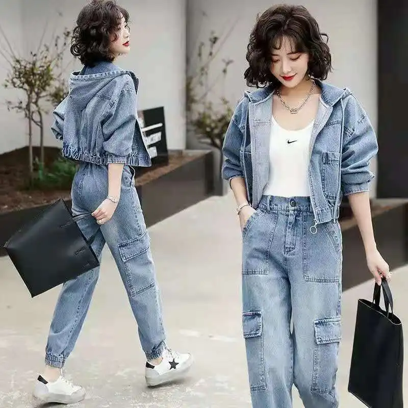 2024 nuovo Set di Jeans da donna giacca di Jeans femminile + Jeans Set di due pezzi primavera autunno nuovi pantaloni da lavoro femminili Set di 2