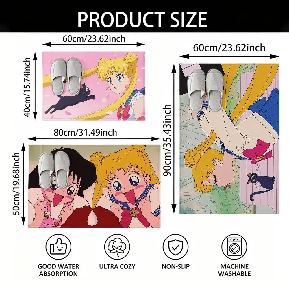 Cartoon S-Sailor M-Moons Floor Mat Soft Non Slip for Entry Door Bathroom Indoor Home Decorative Carpet