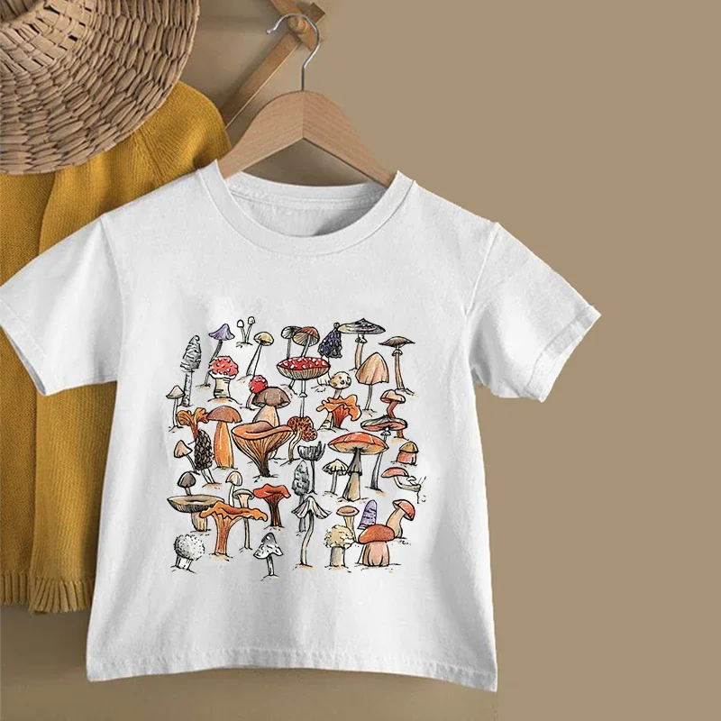 2024 T Shirt Cartoon Mushroom Baby Kids Boys Girls Children Short Sleeve Summer Children Clothing Vintage Print Fashion Tshirt