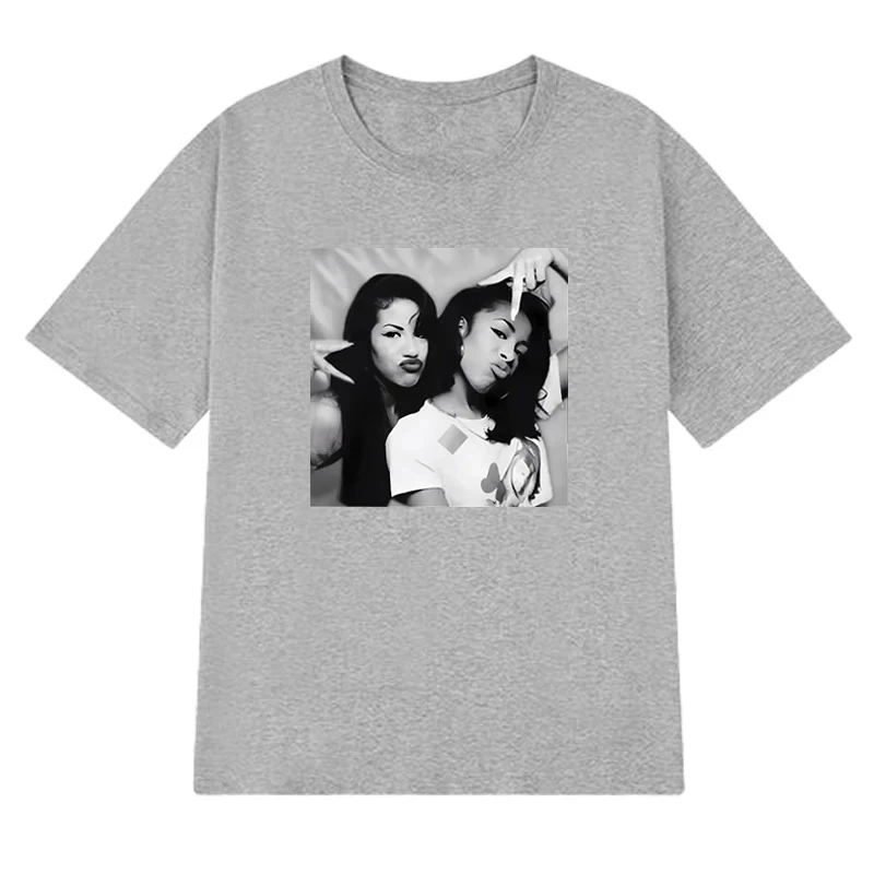 Fashion Aaliyah n Selena printed Graphic street Hip Hop Tee shirt 100% Cotton Men Women short sleeve T-shirts vintage Unisex Top