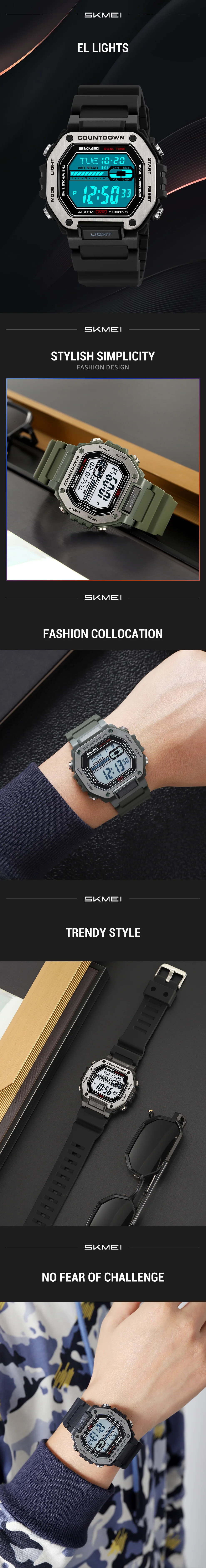 SKMEI 2522 Neue Digitale Countdown-Sportuhr für Männer LED Chrono Militäruhr Wasserdichte Herren-Armbanduhr Wecker Montre Homme – Detail 2