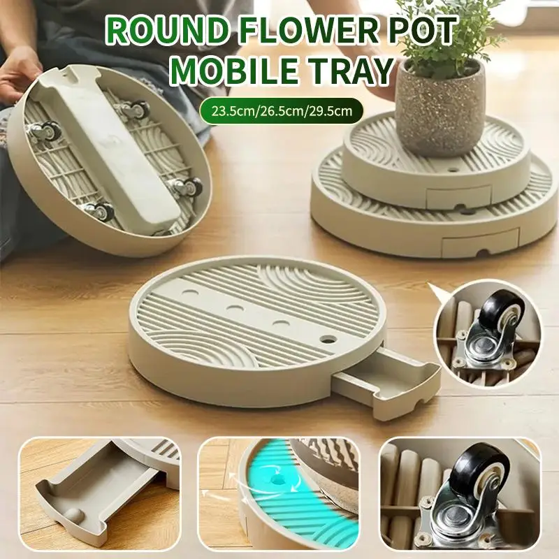 Round Caster Flower Pot Moving Tray Non Slip And Stable With Drainage Tray Suitable For Indoor And Outdoor Use Keeps Clean