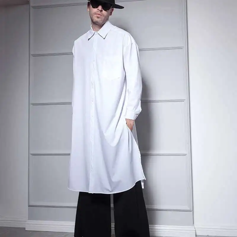 Sleeve Super Split Side Men's Shirt Nightclub Long Trendy Dark Hairdresser Hip-Hop Loose