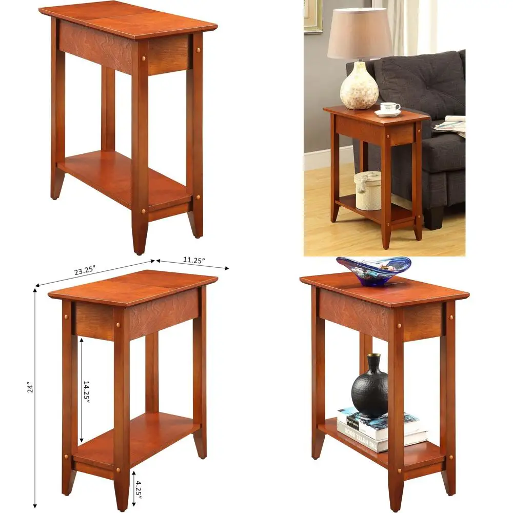 

Flip Top Chairside Accent Table with Hidden Storage & Lower Shelf, 23.25, Cherry Finish