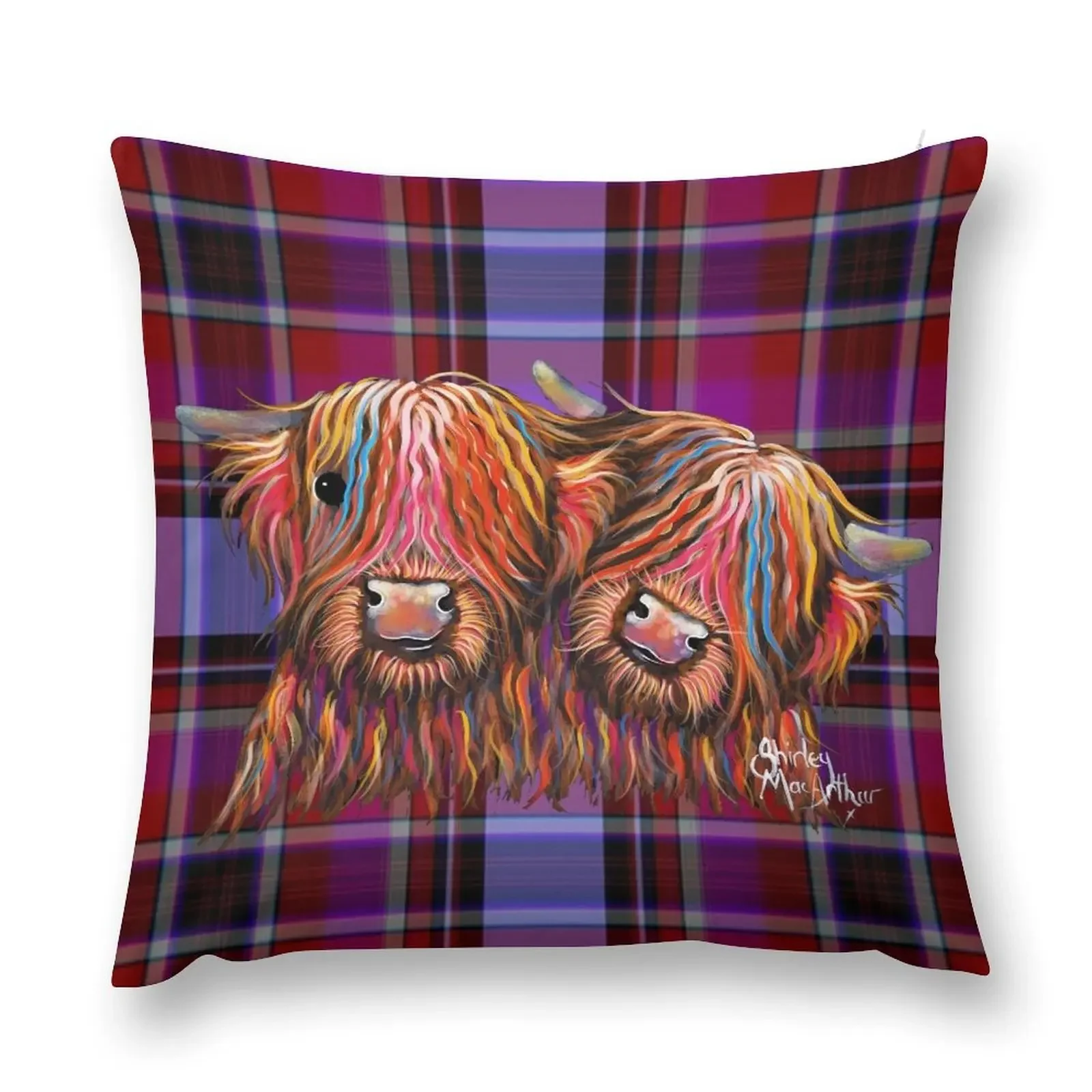 HiGHLaND CoW PRiNT ' TaRTaN BeST BuDDieS P ' BY SHiRLeY MacARTHuR Throw Pillow Anime Decorative Cushions For Luxury Sofa pillow