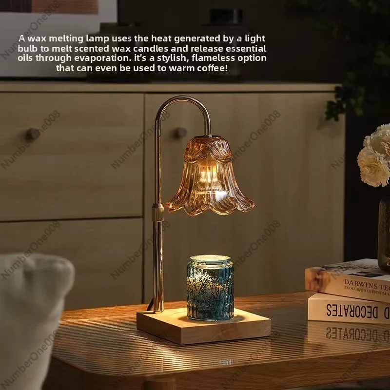 Adjustable Aroma Lamp Wax Melt Light Candle Warmer for Bedside Wooden Glass Table Lamp