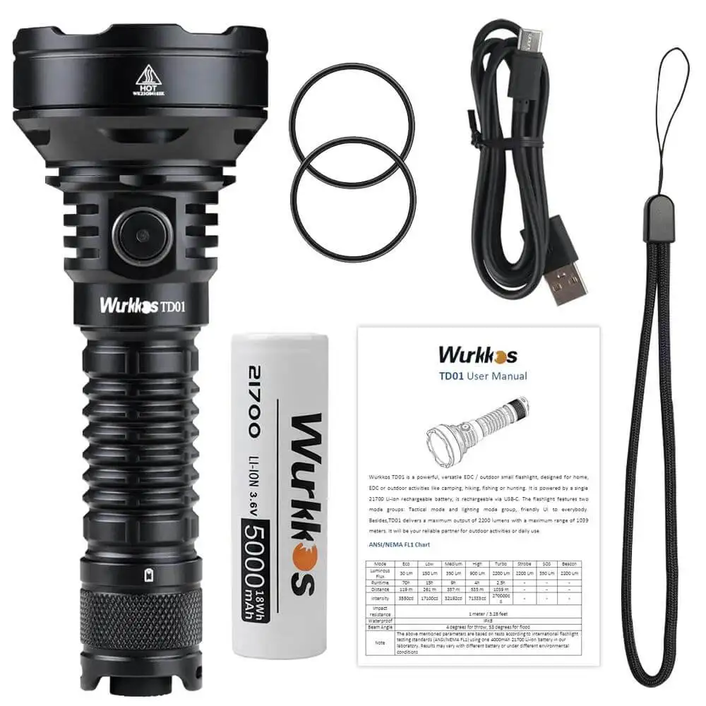 Wurkkos TD01/TD01C 2200LM Tactical Flashlight