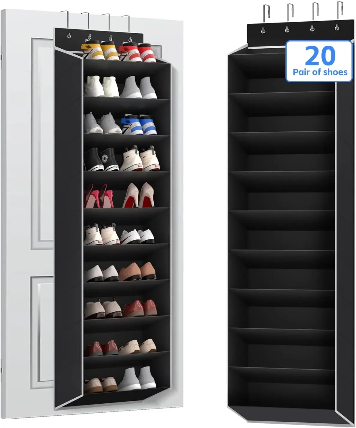 Organizzatore per Scarpe da Appendere alla Porta a 10 Livelli con Tasche Profonde per lo Stoccaggio, Soluzione per l'Organizzazione della Porta