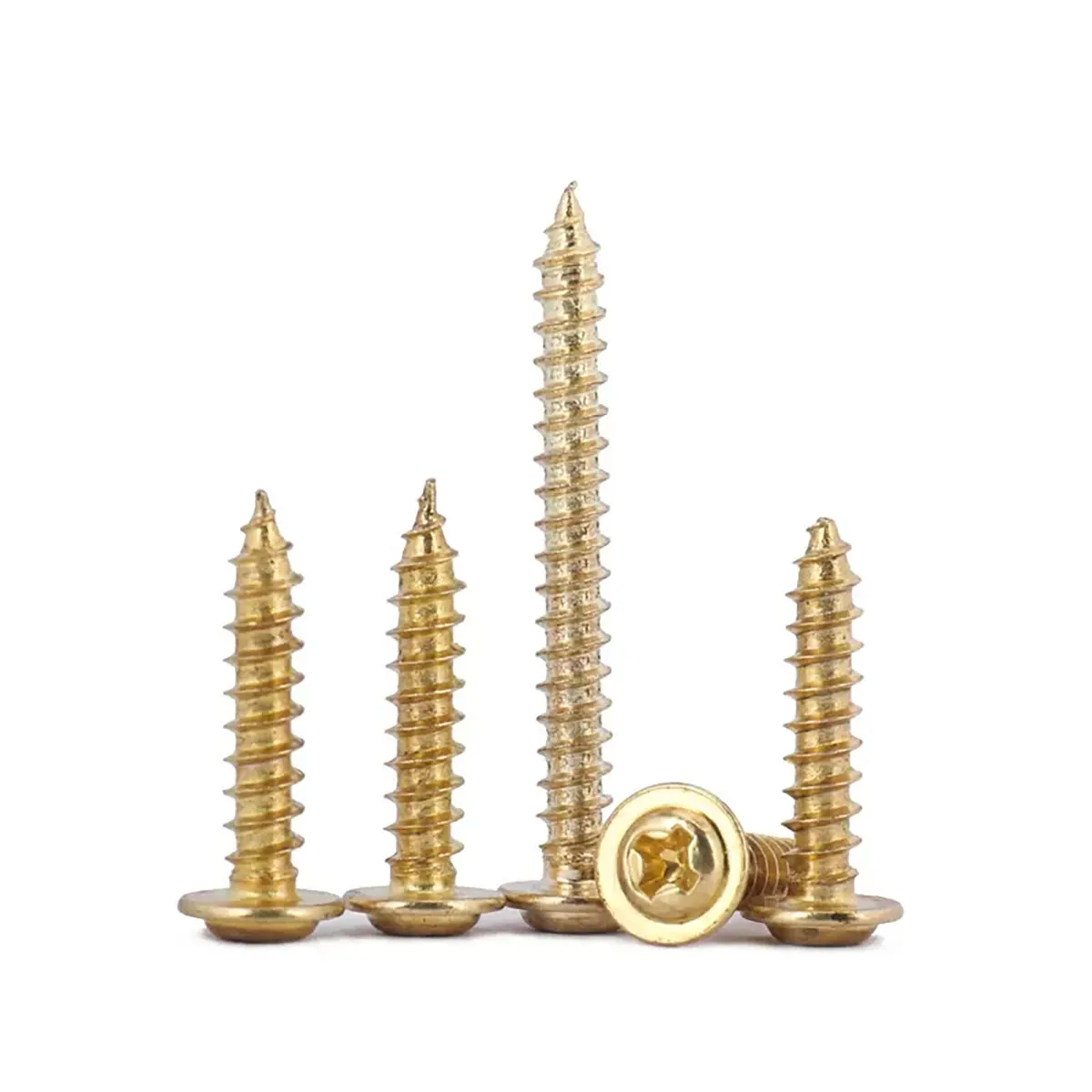 Koolstofstaal Vergulde Gele Ronde Kop Zelftappende Schroef Met Wasmachine M3m4