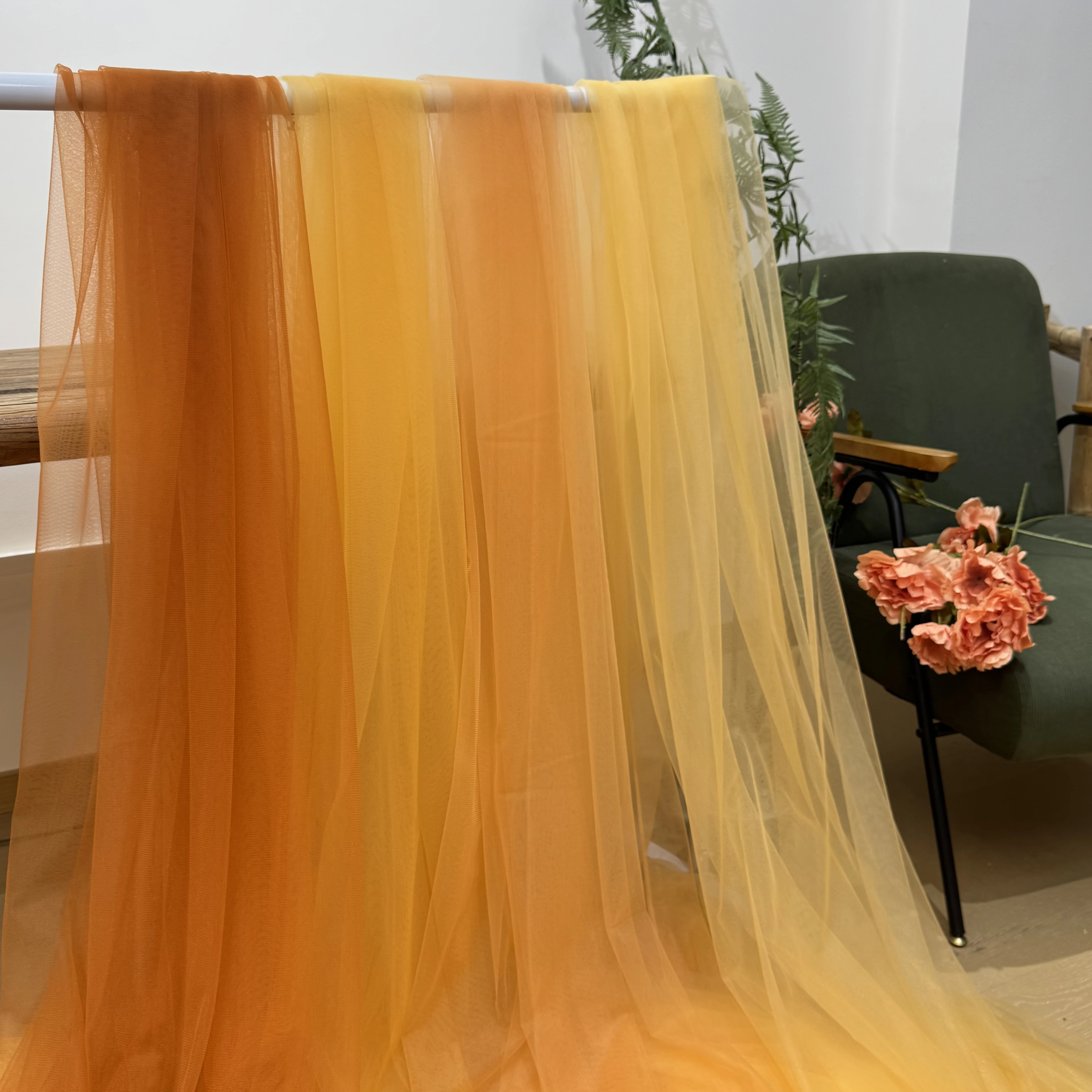 Orange Yellow Soft Gauze Draping Fabric for Wedding Dress Photography Background Scene Layout Mesh Fabric