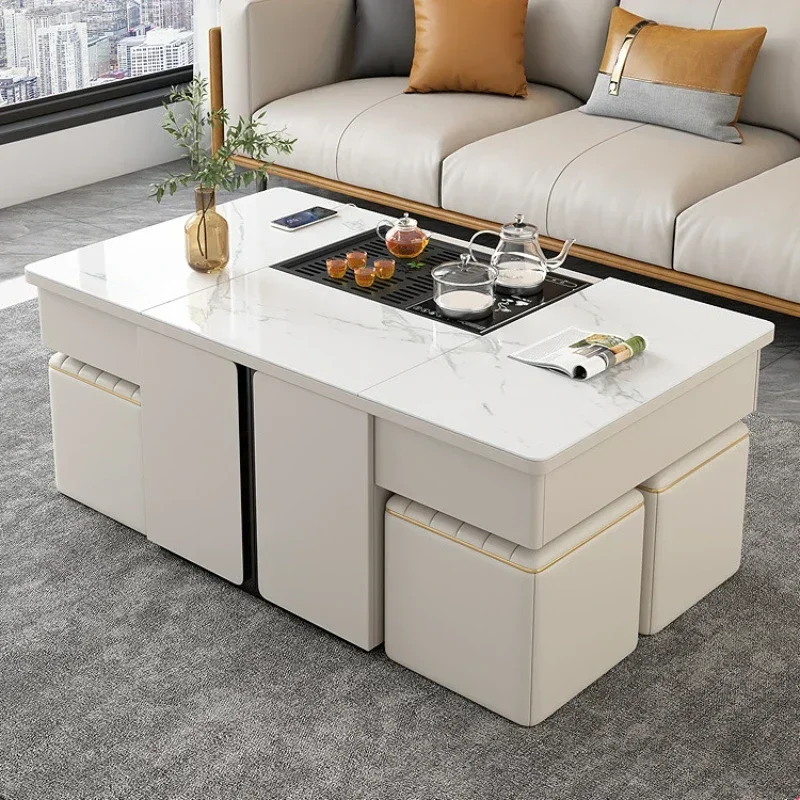 Y Multi-Functional Coffee Table Home Intelligent Tea  Electric Lifting Integrated  Light  Stone Plate Tea Table Cooking Tea Tabl